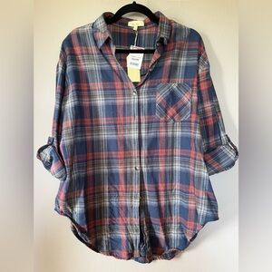 Love Notes Navy and Red Plaid Shirt